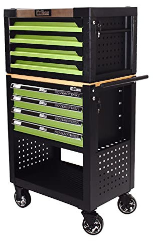 TRUTZHOLM Werkstattwagen Profi Compact Massive Holzplatte mit 4 Schubladen inkl. Stauraum leer + Werkzeugkiste Werkstattwagen Aufsatz 4 Schubladen leer