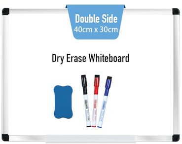 DumanAsen Magnetisches Whiteboard mit 3 Stifte und 1 Whiteboard Schwamm, trocken abwischbar, als Magnetwand, Memoboard - Aluminiumrahmen - 40cm x 30cm