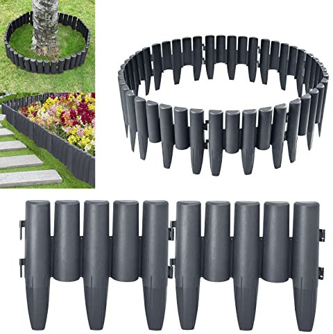 Aufun 20er Set Kunststoff Rasenkante Länge 5,6m Holz Optik Garden Border aus Polypropylen, Beetumrandung Rasenkante Garten dekorativ- Anthrazit