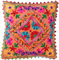 GURU SHOP Boho Kissenhülle, Farbenfrohes Besticktes Folklore Kissen im Mexikanischem Style - Orangel/pink, Baumwolle, 40x40x0,5 cm, Zierkissen, Dekokissen, Sofakissen