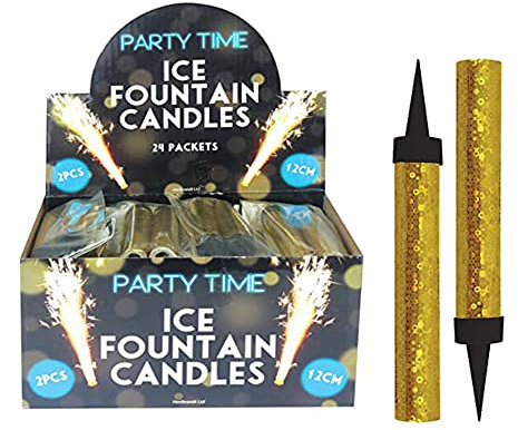 Karrma Ltd 24 x Ice Sparkling Fountain Candles Gold Ideal for Christmas Decoration, Birthday Party, Cake Decorations, and Other Special Occasions - Pack of 2 (Total 48 Candles)