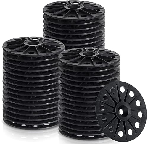 Arandelas de polipropileno de 60 mm para fijar y apoyar paneles de aislamiento de espuma rígida y hojas para extender la carga, arandelas planas para tornillos y clavos, color negro (100 unidades)