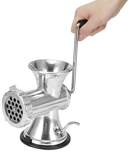 Tritacarne in alluminio tritacarne manuale da cucina con base di aspirazione tritacarne per fare salsicce, ripieno di carne, 17x17x12 cm argento, argento