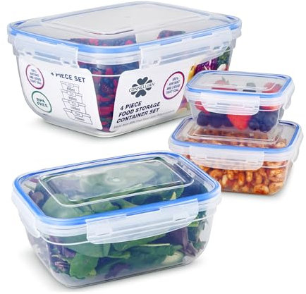 CONNELLIAN Airtight Plastic Food Storage Containers with Lids 4 Pc Set BPA Free Meal Prep Containers Lunch Boxes Kitchen Storage