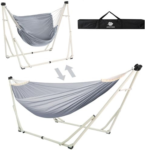 Anyoo Hängematte und Hängesessel mit klappbarem Gestell, tragbares Hängemattengestell-Set für den Outdoor/Indoor Garten Terrasse Camping Deck