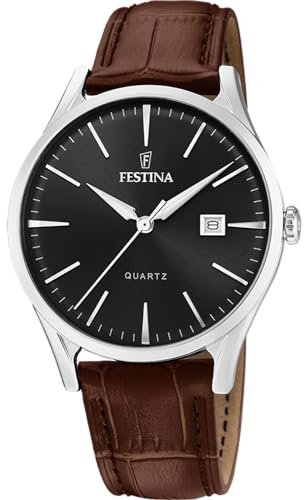 Festina Outlet Herrenuhr F20688/4 Gehäuse aus Edelstahl 316L Grau Lederarmband Braun, Schwarz