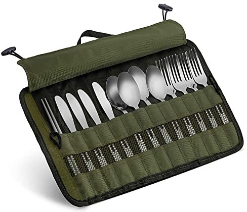 Tableware Roll Bag - Cutlery Storage Pouch, Polyester Tool Roll Organizer | Kitchen Cooking Utensil Set Travel Holder, Water Resistant Roll up Bag Tableware Storage Case for Forks Spoons Chopsticks