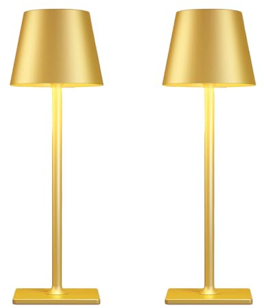Yogaret 2 Pack Gold Rechargeable Table Lamps,Cordless Lamp with 6000mAh Battery Operated,Wireless Lamp for Restaurant Home Dinner Dining Kitchen Outdoor Patio,Waterproof & Portable