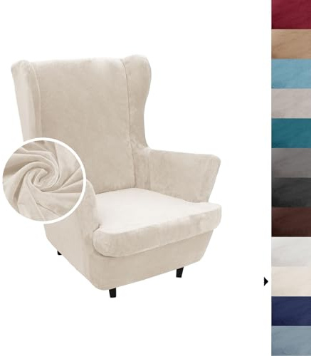 Hixingo 2-Teilig Ohrensessel Überzug, Glatter Samt Strandmon Mode Sesselbezüge, Abnehmbar Polyester Ohrensessel Bezug, Anti Rutsch Sesselschoner für Hotel Wohnzimmer Clubhaus (Beige)