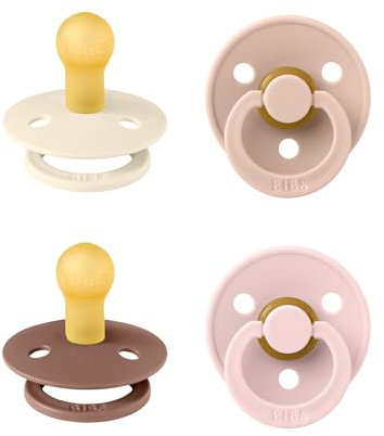 BIBS Colour Schnuller 4er-Pack. BPA-frei. Kirschform Nippel. Naturkautschuk/Latex. Hergestellt in Dänemark. Größe 1 (0-6 Monate). Blush Mix