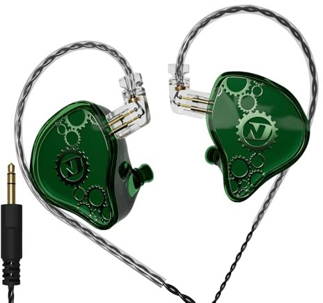 KAMINRUN ND Venus In-Ear Monitor Headphones, 10 mm Double Magnetic Dynamic Driver IEM Earphones, HiFi Wired Gaming Earbuds, 2 Pin Detachable Cable (Without Mic, Green, 3.5 mm Plug)