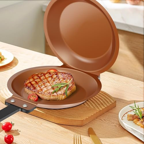 Padella double face, reversibile, diametro 19 cm, con manico da 15 cm, rivestimento antiaderente di alta qualità, doppia padella in acciaio al titanio, per frittelle, omette per tutti i piani cottura