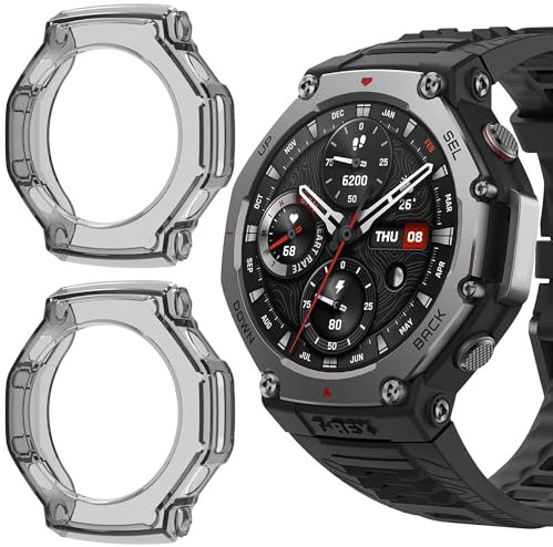 Blueshaweu Funda protectora compatible con Amazfit T-Rex 3 Outdoor Smartwatch 48 mm, carcasa integral ultra fina de TPU, funda protectora compatible con reloj inteligente Amazfit T-Rex 3 (negro y