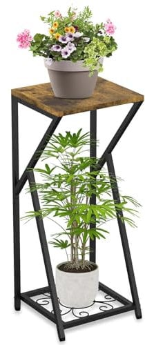 Eremaoy Soporte Plantas Interior de Metal Madera, Estanteria para Plantas de 2 Niveles, Pedestal Maceteros Decorativo Moderno para Sala de Estar, Terraza, Esquina, Balcón, Jardín
