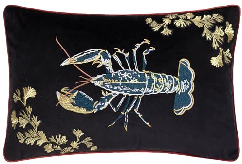 Paoletti Atlantica Besticktes Samtkissen mit Federfüllung – Schwarz – 40 x 60 cm