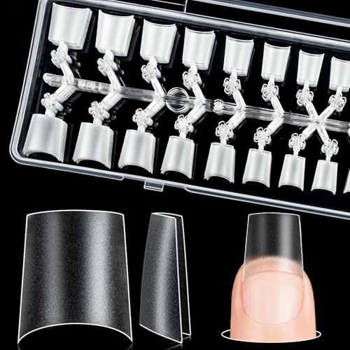 Kiiwah 300 Pcs Short Coffin False Nail Tips Kit, Matte Half Cover Square Acrylic Fake Nails 12 Sizes Artificial Nails Tips Extensions for DIY Manicure Nail Art Salon