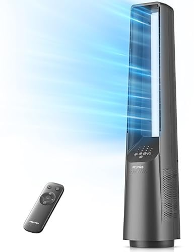 PELONIS Ventilatore a torre senza pale da 40 pollici con potente flusso d'aria, motore CC ultra silenzioso (20 dB), 6 velocità, 4 modalità, telecomando, timer 7 ore, oscillazione di 90°,