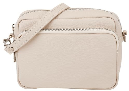 SH Leder Echtleder Umhängetasche Clutch kleine Tasche Abendtasche Alltagstasche mit Verstellbar Schultergurt 18x13cm Pia G394 (Beige)