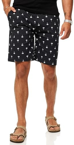 Soulstar Herren Kurze Hose Chinoshorts mit Palmenmuster incl. Canvas-Gürtel - Bermuda Sommershorts für Männer - Elastisch im Regular-Fit