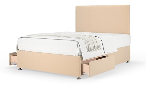 Bedmaster Plush Velvet Divan Base With Storage And Plain Headboard - Colour And Size Options (Natural 2 Drawer, Super King)