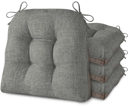 AddGrace Sitzkissen für Esszimmerstühle 4er-Pack 46x44x8cm Hellgrau | mit rutschfester Unterseite und Bändern, geeignet für die meisten Esszimmer- und Küchenstühle, strukturierter Stoff, bequem