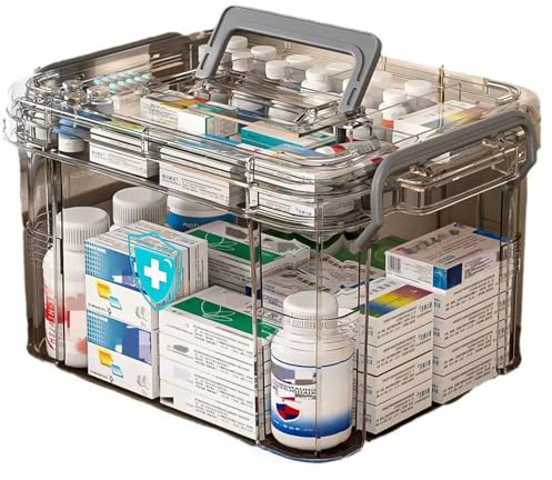 Ant Warrior Medicine box, Medicine Storage Box, Medicine Container Box with 2 compartments, Medicine organiser for medicines, for home, outdoors (Gray, L)