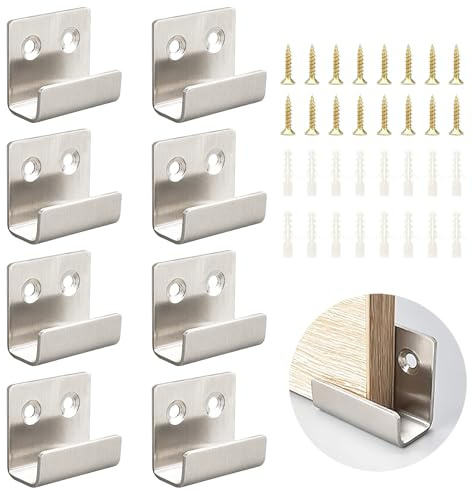 Begpoee 8 Stück U Winkel Halterung Aufhängen, Silber Edelstahl Keramikfliesen Wandhaken, U Winkel Halterung mit Festen Schrauben, Für Wohnzimmer, Bad, Küche, Garderobe und Garage(16mm Innenbreite)