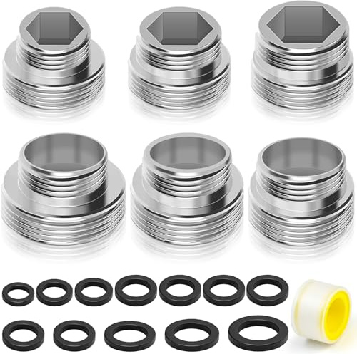 NISENTIA 6Pcs Faucet Adapter Kit, M22 Tap Adapter (15mm-27mm) with 12Pcs Spacers and Sealing Tape, Kitchen Sink Faucet Aerator Set for Male Female, Sink Faucet for Connecting Garden Hose Water Filters