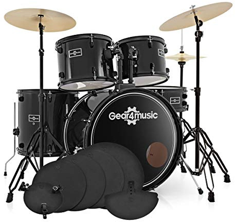 BDK-1plus Full Size Starter Drum Kit Practice Pack, Black