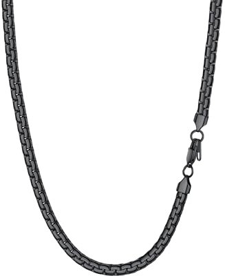 PROSTEEL Herren Biker Punk Rock Halskette 6mm breit massiv Erbskette 55cm/22 Schwarz Metall plattiert platte Venezianierkette Gliederkette für Männer Jungen, schwarz