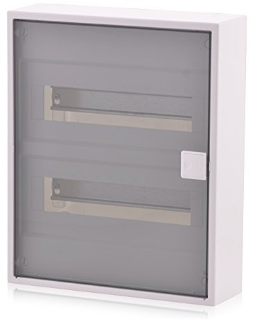Boîte à fusibles 2 rangées pour 24 modules montés en surface avec rail DIN porte transparente IP40 pour installation en pièce sèche dans la maison