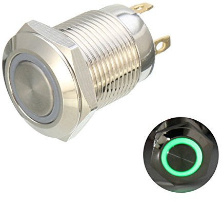 EsportsMJJ DC 12V 12Mm 4 Broches Interrupteur Momentané Bouton Poussoir en Métal Léger Interrupteur Étanche-Vert