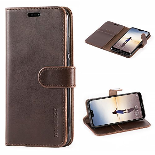 Mulbess Handyhülle für Huawei P20 Lite, Leder Flip Case mit Kartenfächern, Magnetischer Verschluss, Ständer, Kaffee Braun