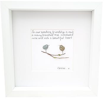 Friends Gift Pebble Art Picture - Birds Framed And Personalised - Bespoke and Unique Gift