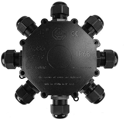 8 Way Electrical Junction Box, La Vane IP68 Waterproof 8 Way Cable Connector Lighting Connector Electric External Coupler, Cable Gland Ø 4-14mm