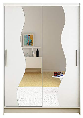 Mirjan24 Kleiderschrank Miami S mit Spiegel, Schiebetürenschrank mit Kleiderstange und Einlegeboden für Schlafzimmer, Diele & Flur, Garderobe (Weiß, ohne Beleuchtung)