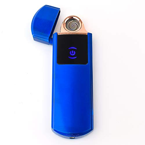 Personalised Touch to ignite USB Lighter - Windproof, Flameless, Rechargeable Electric Lighter - No Fuel, Men's & Women's Gift - Engraved Free (Blue)