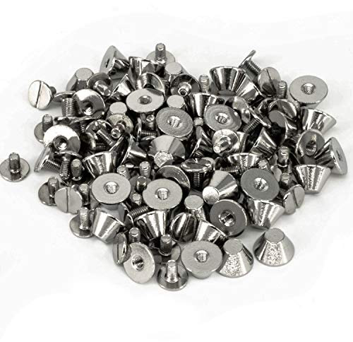 WedDecor Messing Eimer Pilz Kegel Schrauben Rückseite Flach Nieten Nieten für Lederhandwerk Beutel Schuhe Punk Spike Kleidung Deko DIY Projekte, 10mm - Silbern, 10MM