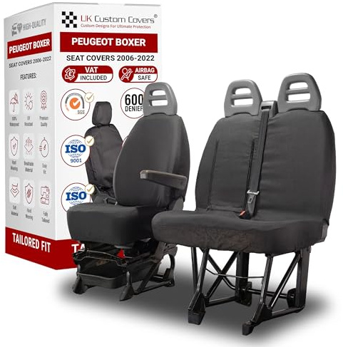 Seat Covers to fit the Peugeot Boxer 2006-2022 Waterproof, Heavy Duty, Seat Mounted Airbag Compatible, Durable, Easy to Fit - Tailored Drivers and Double Passenger Seat Cover