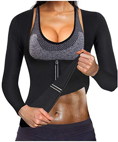 Gotoly Women Waist Trainer Hot Neoprene Shirt Sauna Suit Sweat Body Shaper Jacket Top Zipper Long Sleeve