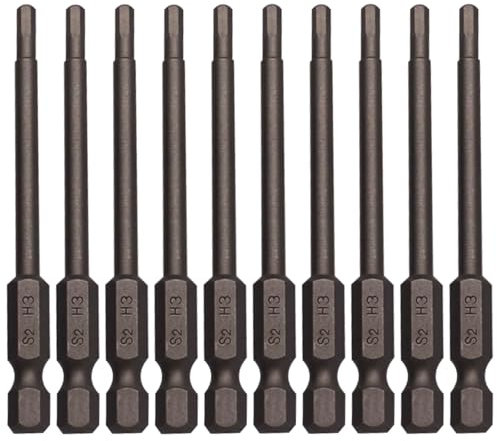 Sipery 10 punte per trapano a testa esagonale esagonale H3 (3 mm) S2 in acciaio magnetico esagonale testa esagonale punte per cacciavite 1/4 di pollice gambo a sgancio rapido 3 pollici punta lunga