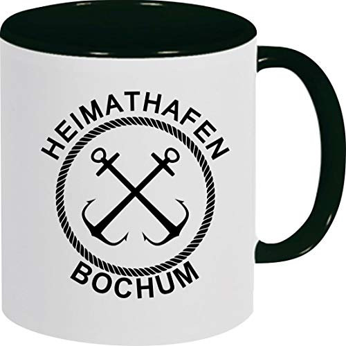 Shirtinstyle Kaffeepott, Kaffeetasse Heimathafen Bochum, Urlaub, Heimat Familie Zuhaus, Liebe, Ort, City, Pott, Tee, Spruch, Sprüche, Logo, Schwarz