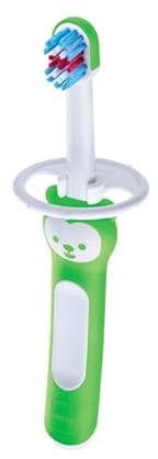 MAM Baby's Brush Set C120 Zahnbürste mit kurzem und kompaktem Griff, mit Sicherheitsring, für Babys ab 6 Monaten, grün, 1 Stück