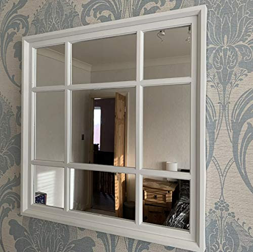 Window FA9 WHITE SQAURE SHAPE INDOOR/OUTDOOR GARDEN MIRROR VINTAGE ELEGANT STYLE WALL MIRROR SIMPLY STYLISH DECOR MIRROR WHITE WALL MIRROR 61x61CM