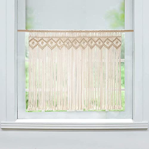 Lsimeru Boho Bistrogardine Landhausstil Creme Weben Makramee Scheibengardinen Küche Kurz Kurzstores Kurzvorhang Küchengardine Fenstergardinen Cafe 76x90cm, 1 Stück