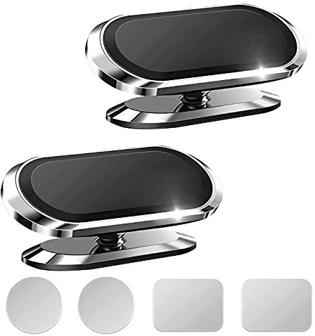 Qianyou 2 Pack Soporte Magnetico Móvil para Coche, 360°Rotación Iman Coche Movil para Teléfono, Soporte Movil Coche para Salpicadero para iPhone 12 11 Pro XS MAX XR X 8 7, para Samsung (Plata+Plata)