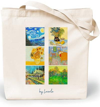 Loxato Borsa Shopper Donna - Tote Bag Tela - Shop Art Borsa - Shopper Borsa - Borsa Tela Donna - Borse di Cotone 35x42cm Extra Largo 8cm - Shopper in Tela - Borsa Canvas