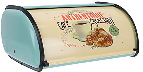 DOITOOL Vintage Kitchen Bread Bin, Metal Bread Box with Roll Top Lid, Bread Storage Container for Home Kitchen Party Hotel Restaurant ( Blue )