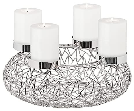 EDZARD Adventskranz Milano, Edelstahl vernickelt silberfarben, AST-Design, moderner Kerzenhalter, perfekt für Cornelius Dauerkerzen von Edzard (Durchmesser 34 cm, inkl. 4 Teelichtkerzen)