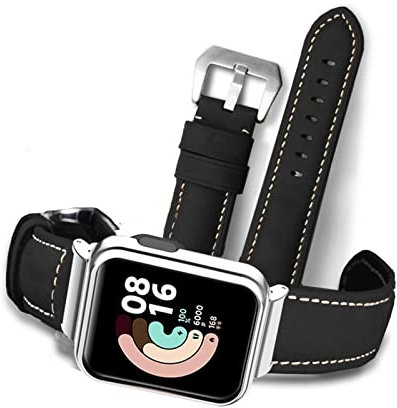 Armband Kompatibel mit Xiaomi Mi Watch Lite/Redmi Armband + Metall Hülle Für Herren Damen Leder Armbänder Ersatzband mit Schnalle Uhrenarmband Für Xiaomi Mi Watch Lite/Redmi (Schwarz)